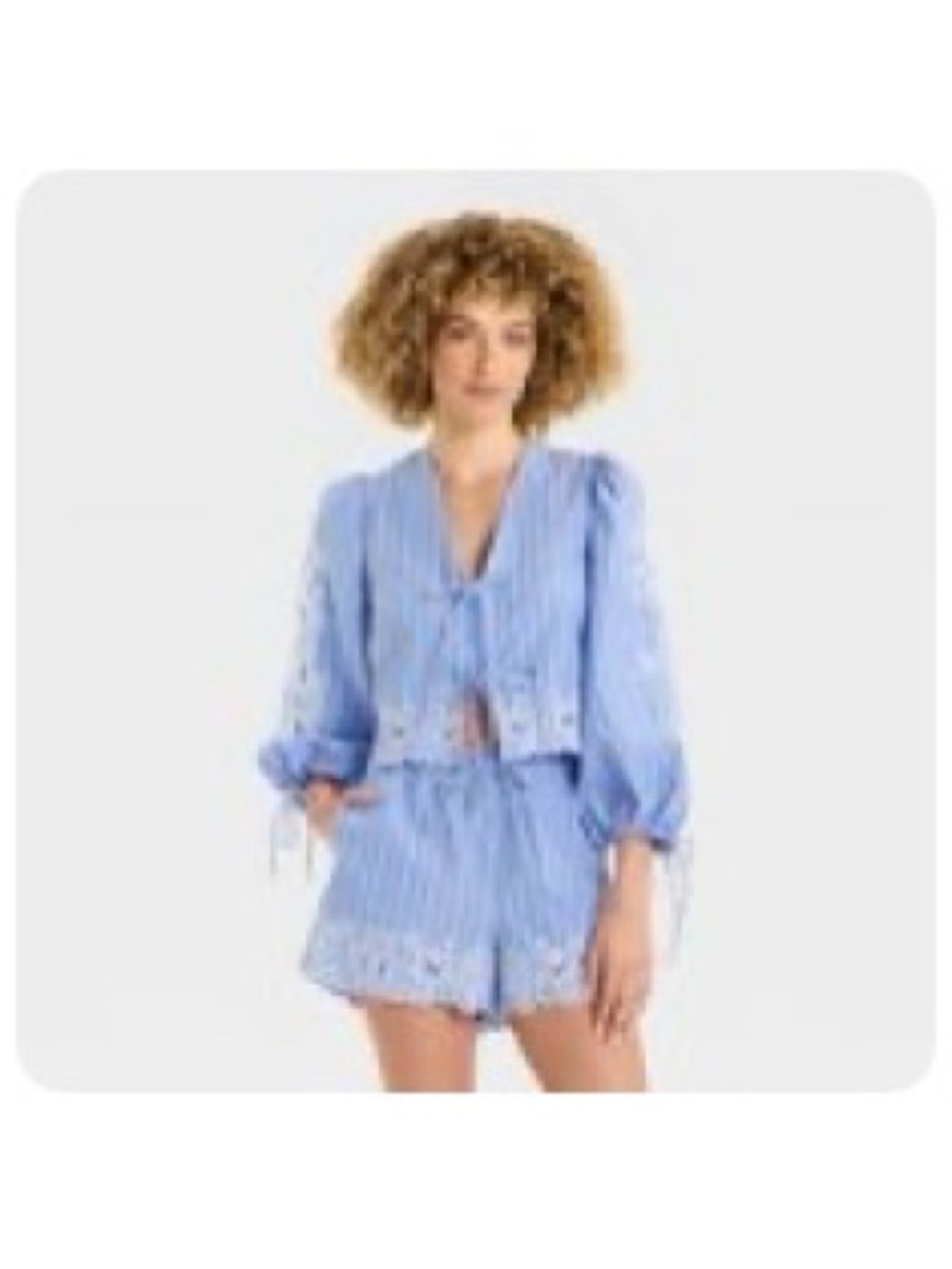 NWOT Light Blue Striped Lace-Trim Blouse